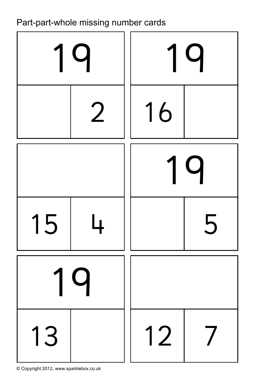 Part-Part-Whole Missing Number Cards, Page 33