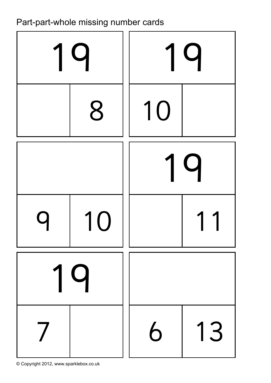 Part-Part-Whole Missing Number Cards Download Printable PDF ...