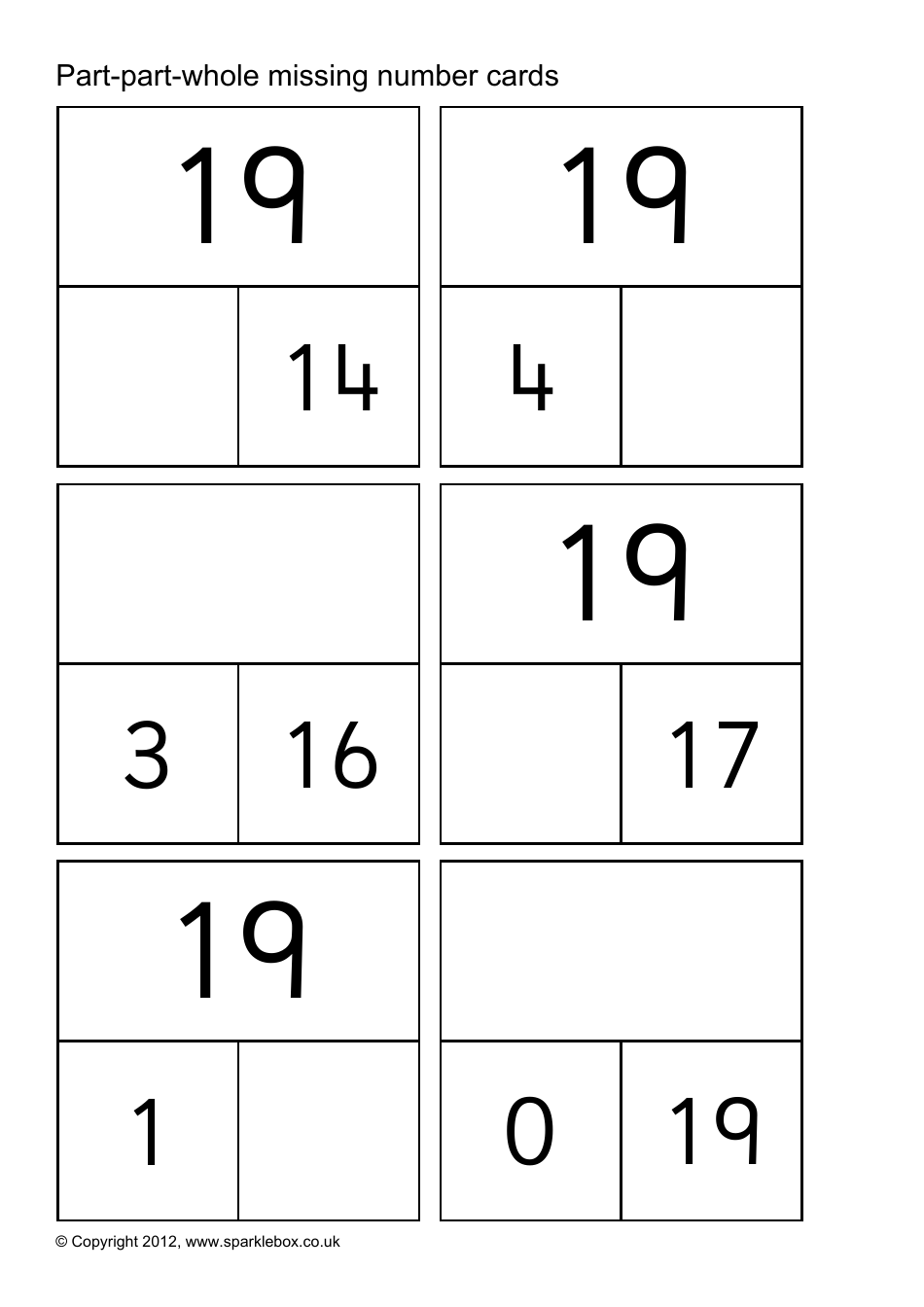 Part-Part-Whole Missing Number Cards, Page 35