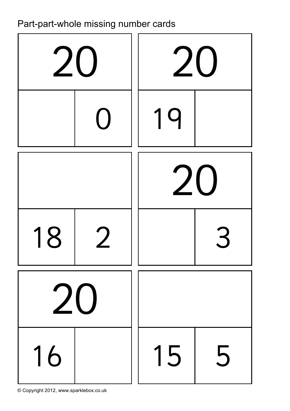 Part-Part-Whole Missing Number Cards, Page 36