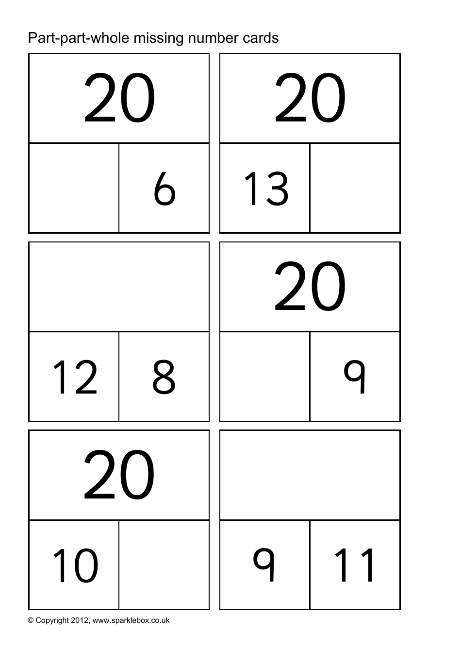 Part-Part-Whole Missing Number Cards, Page 37