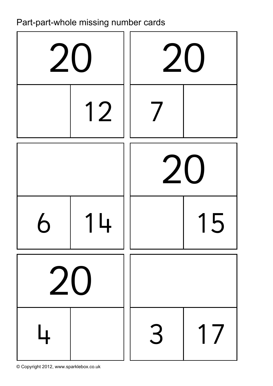 Part-Part-Whole Missing Number Cards, Page 38