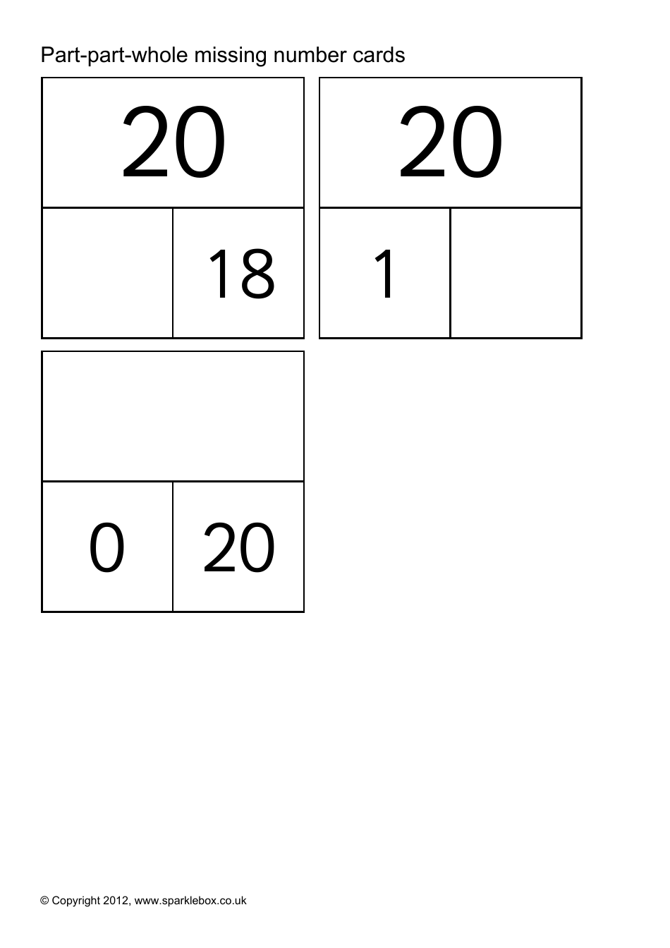 Part-Part-Whole Missing Number Cards, Page 39