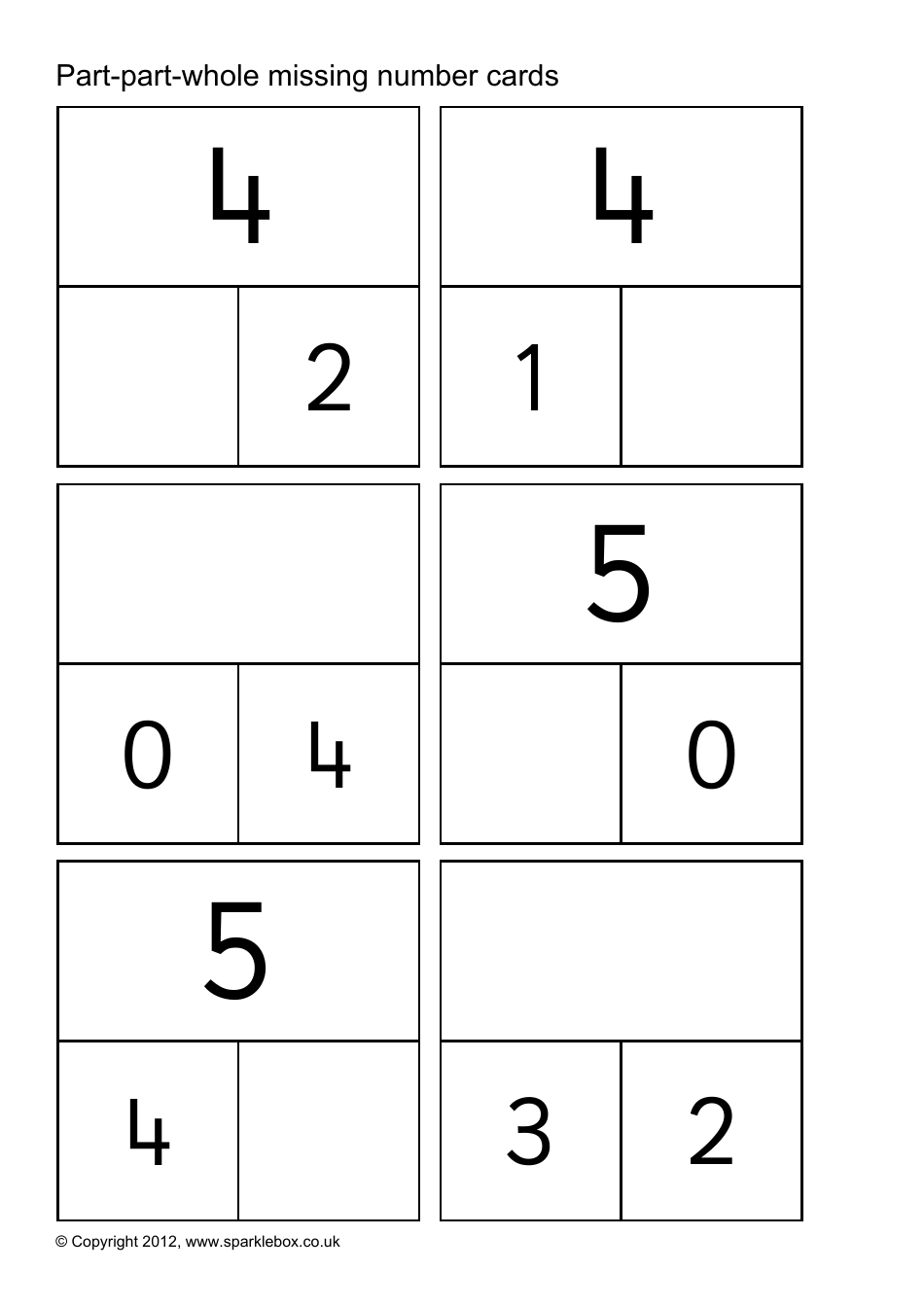 Part-Part-Whole Missing Number Cards, Page 3