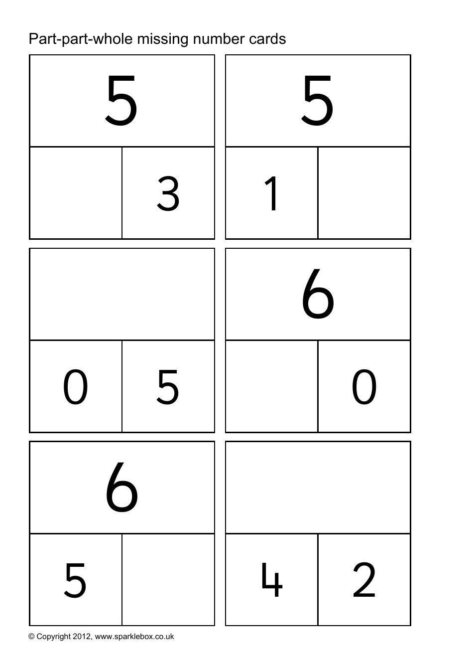 Part-Part-Whole Missing Number Cards, Page 4