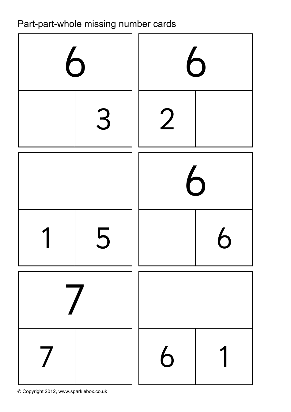 Part-Part-Whole Missing Number Cards, Page 5