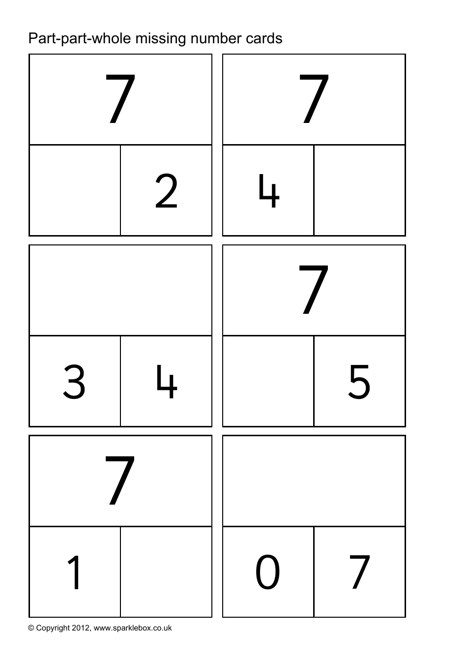 Part-Part-Whole Missing Number Cards, Page 6