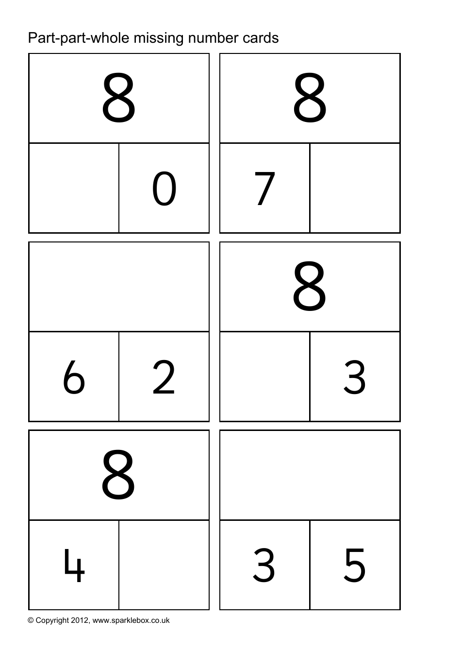 Part-Part-Whole Missing Number Cards, Page 7