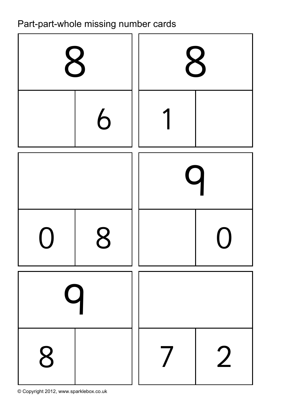 Part-Part-Whole Missing Number Cards, Page 8