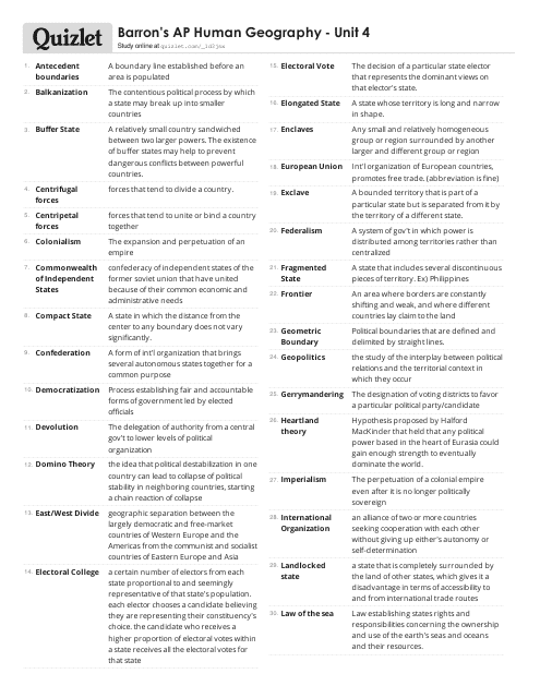 Barron's Ap Human Geography Unit 4 Flashcards Download Pdf