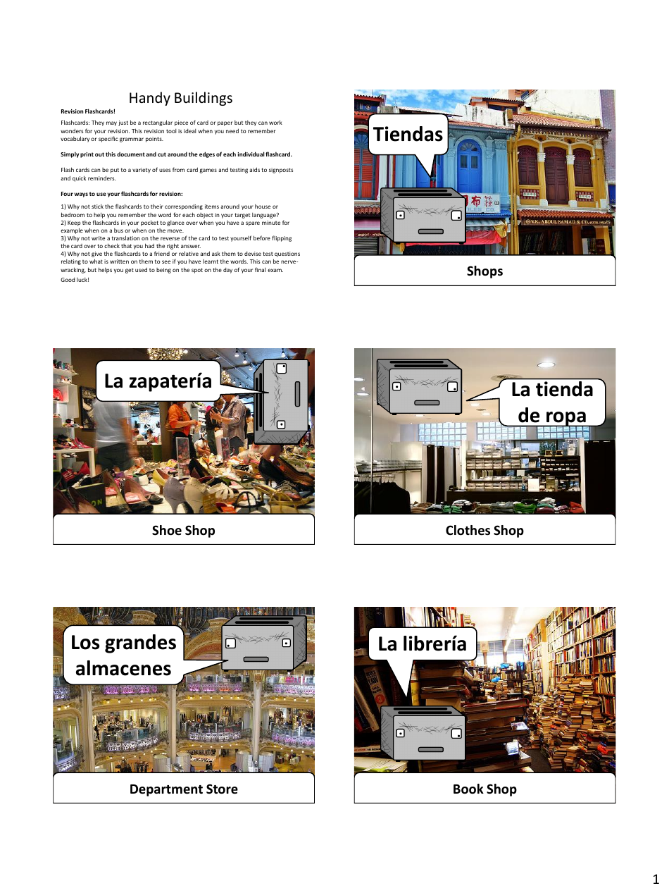 Spanish Revision Flashcards - Buildings (English / Spanish), Page 1