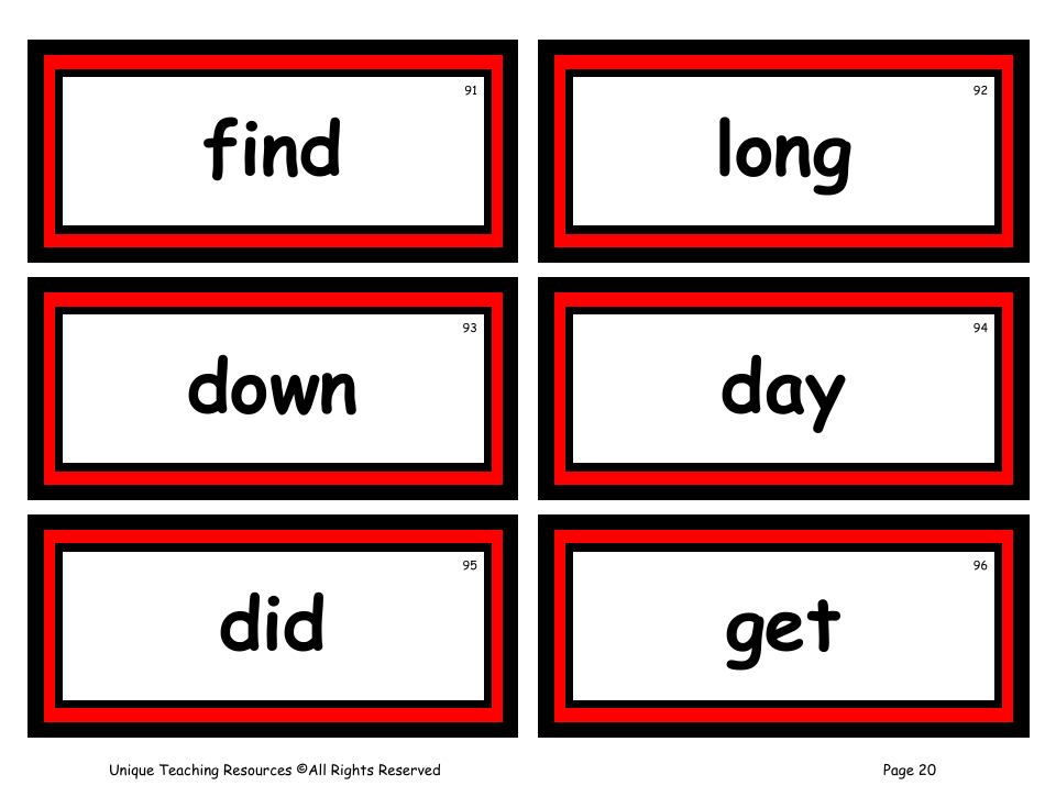 100 High-Frequency Word Flashcards, Page 16