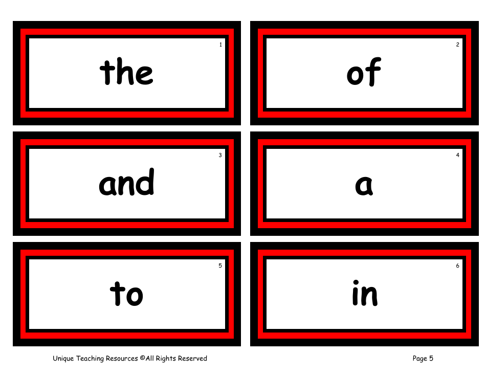 100 High-Frequency Word Flashcards, Page 1