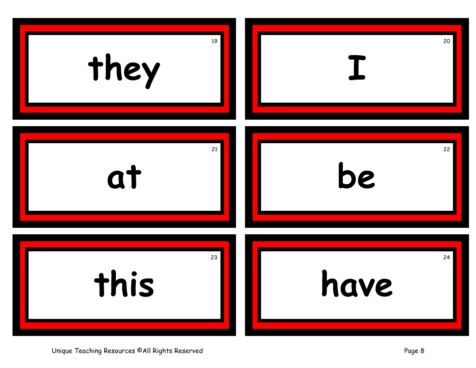 100 High-Frequency Word Flashcards, Page 4