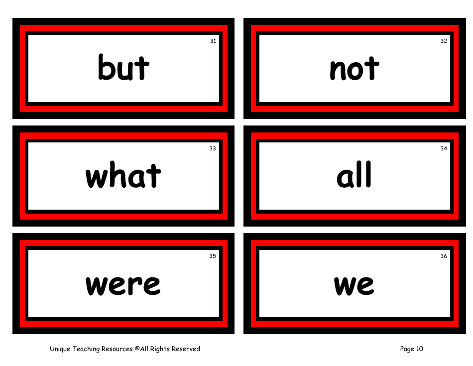 100 High-Frequency Word Flashcards, Page 6