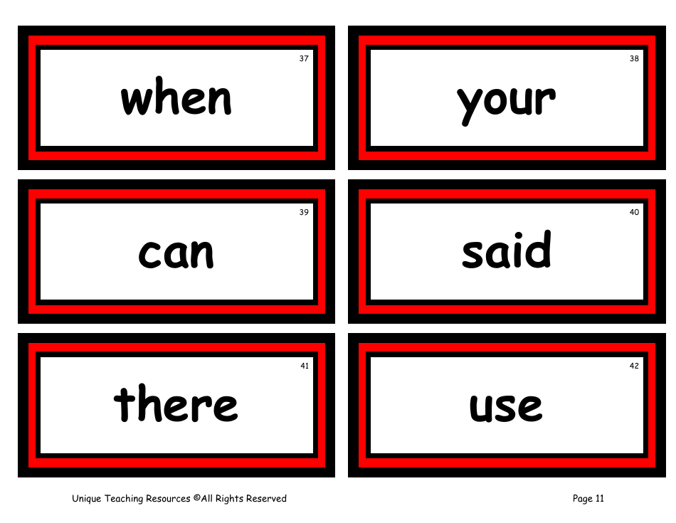 100 High-Frequency Word Flashcards, Page 7