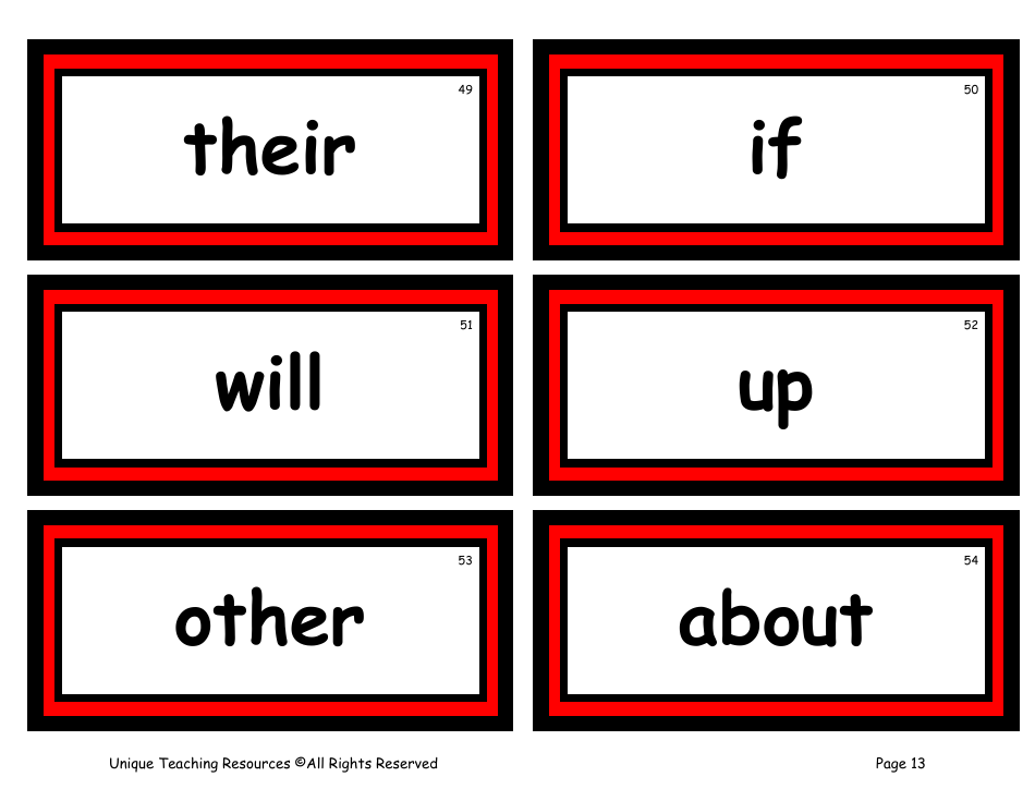 100 High-Frequency Word Flashcards, Page 9