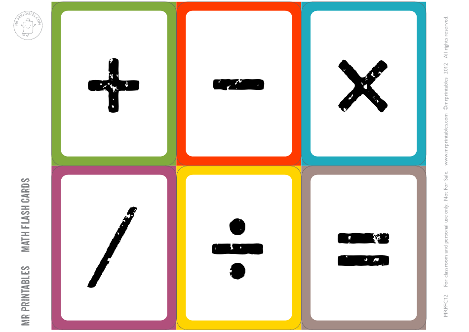 Math Operators Flashcards, Page 1