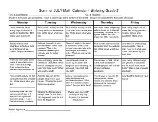 Entering Grade 3 Summer Math Calendar, Page 2