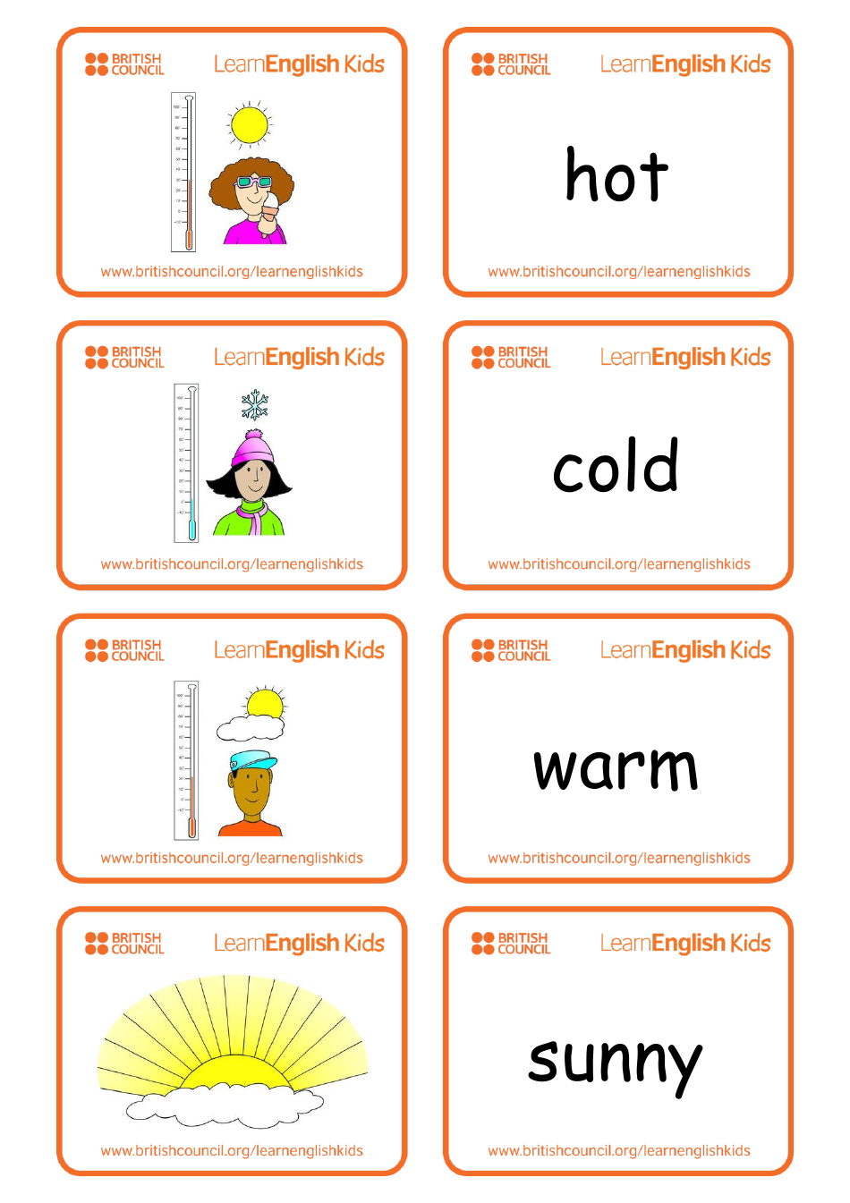 English Vocab Flashcards - Weather, Page 1