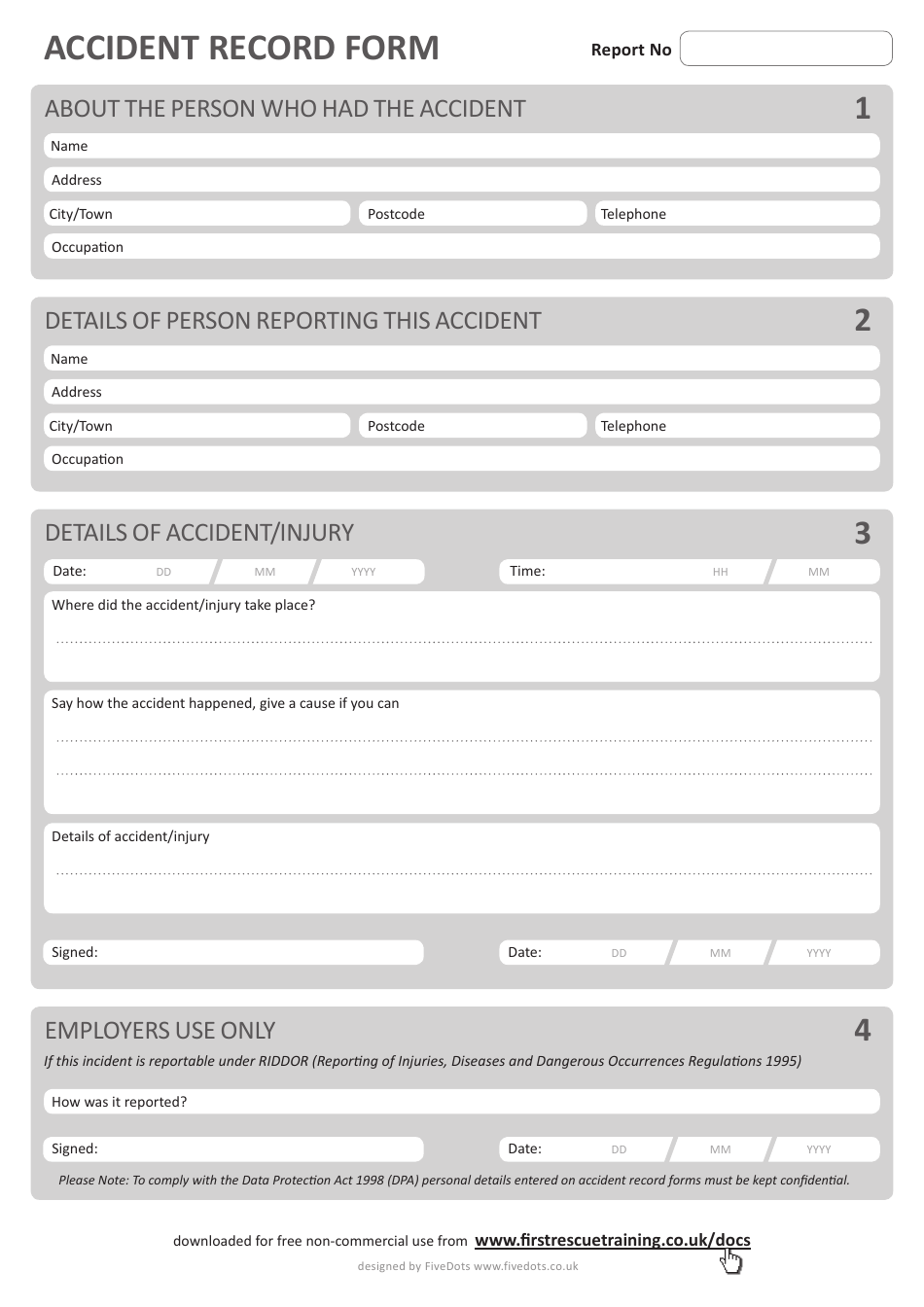 United Kingdom Accident Record Form Download Printable PDF Inside Incident Report Template Uk