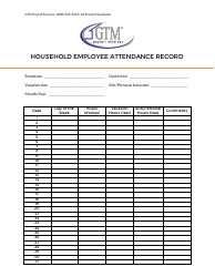 Document preview: Household Employee Attendance Record Sheet - Gtm Payroll Services