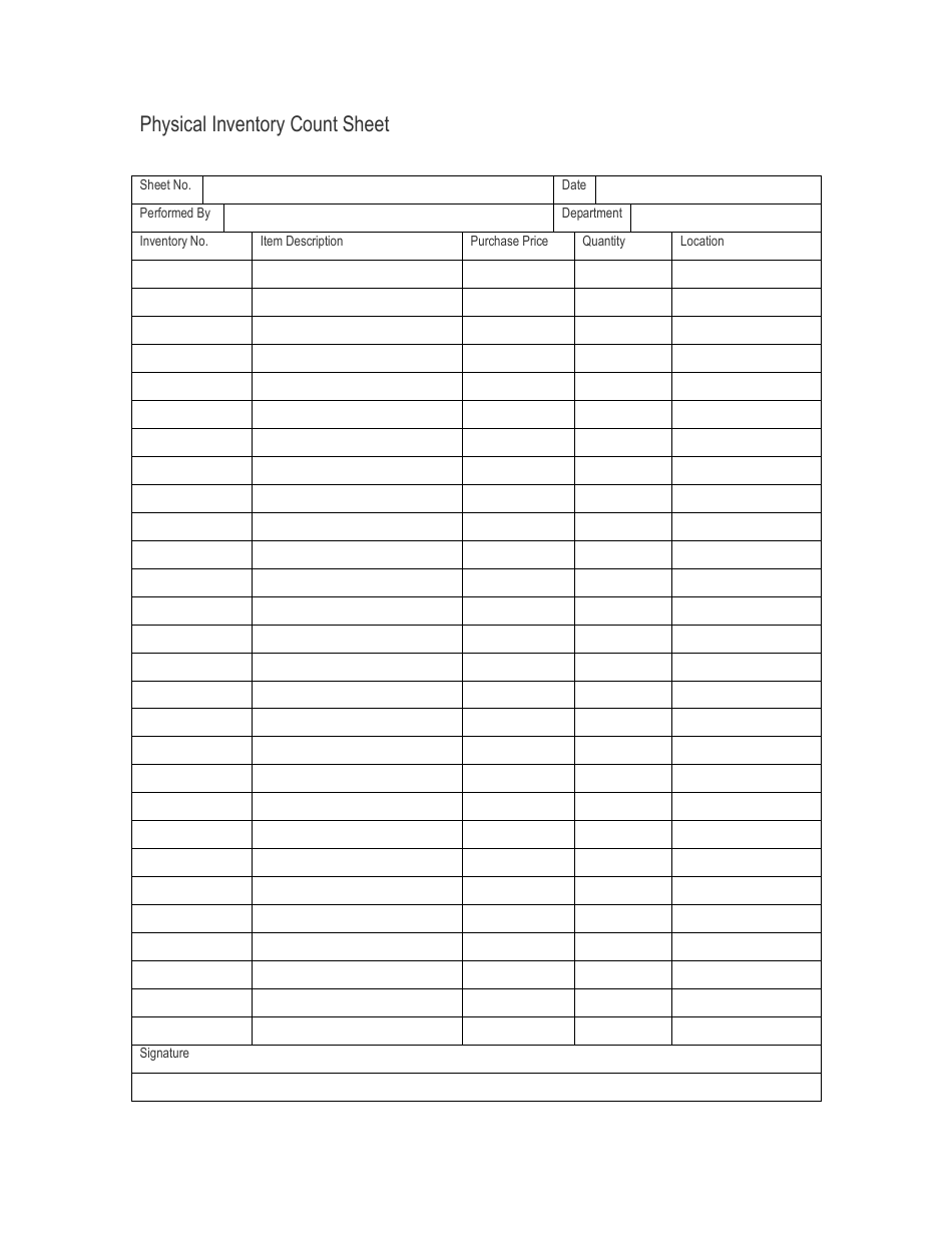Physical Inventory Count Sheet Template - Document Preview