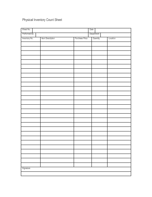 Physical Inventory Count Sheet Template - Document Preview