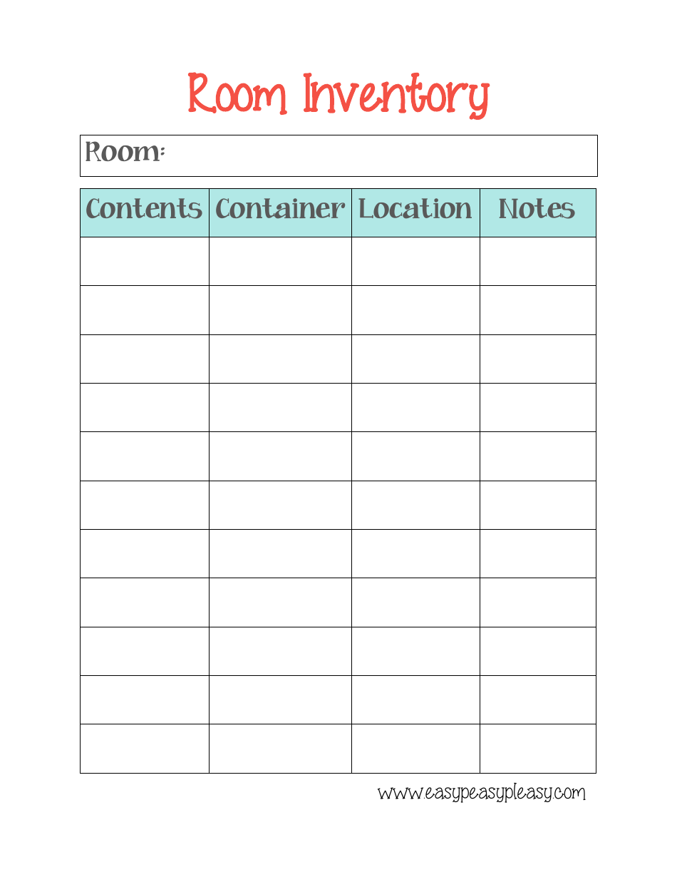 Room Inventory Sheet Template - Comprehensive and Organized Checklist