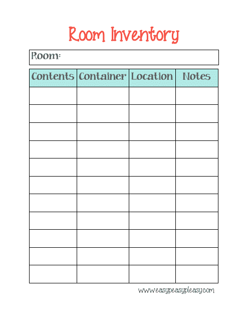 Room Inventory Sheet Template