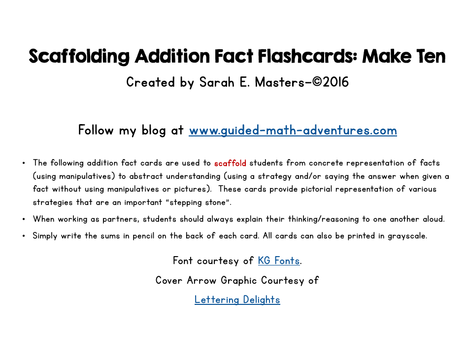 Scaffolding Addition Flashcards: Make Ten - Sarah E. Masters, Page 3