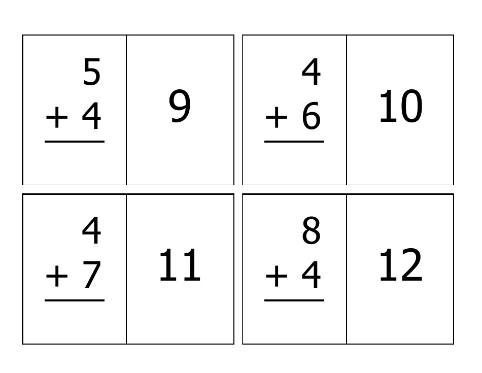 Addition Flash Cards - 0-12, Page 13