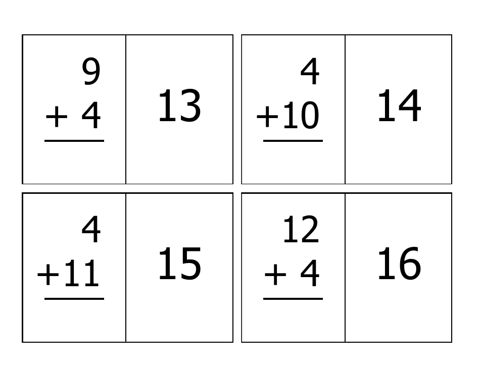 Addition Flash Cards - 0-12, Page 14