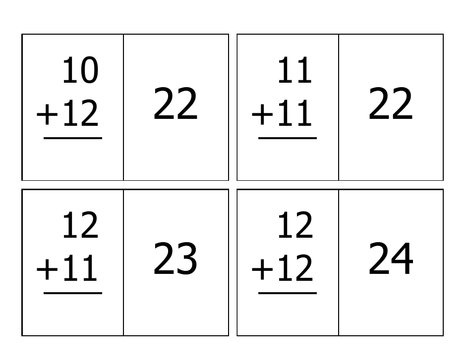 Addition Flash Cards - 0-12, Page 23