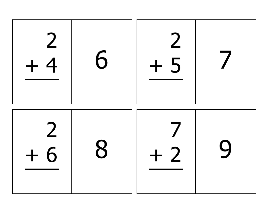 Addition Flash Cards - 0-12, Page 8