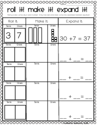 Addition Math Facts Activity Sheet: Roll It, Make It, Exapand It, Page 4