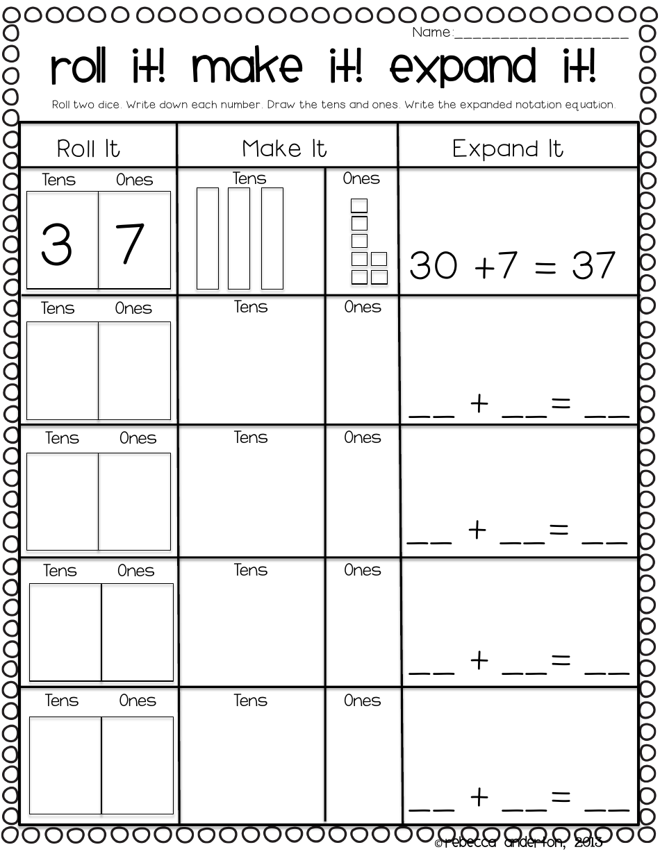 Addition Math Facts Activity Sheet: Roll It, Make It, Exapand It, Page 4