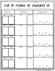 Addition Math Facts Activity Sheet: Roll It, Make It, Exapand It, Page 5