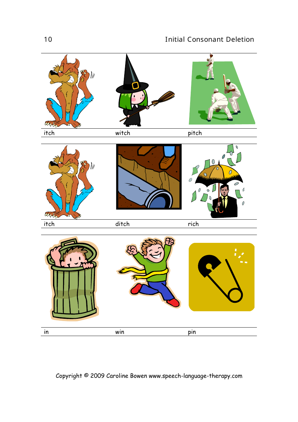 Speech  Language Flash Cards - Initial Consonant Deletion, Page 10