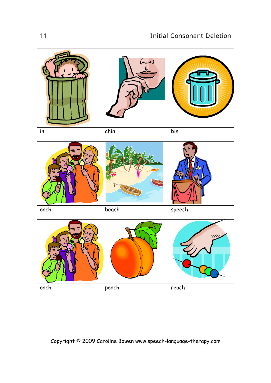 Speech  Language Flash Cards - Initial Consonant Deletion, Page 11