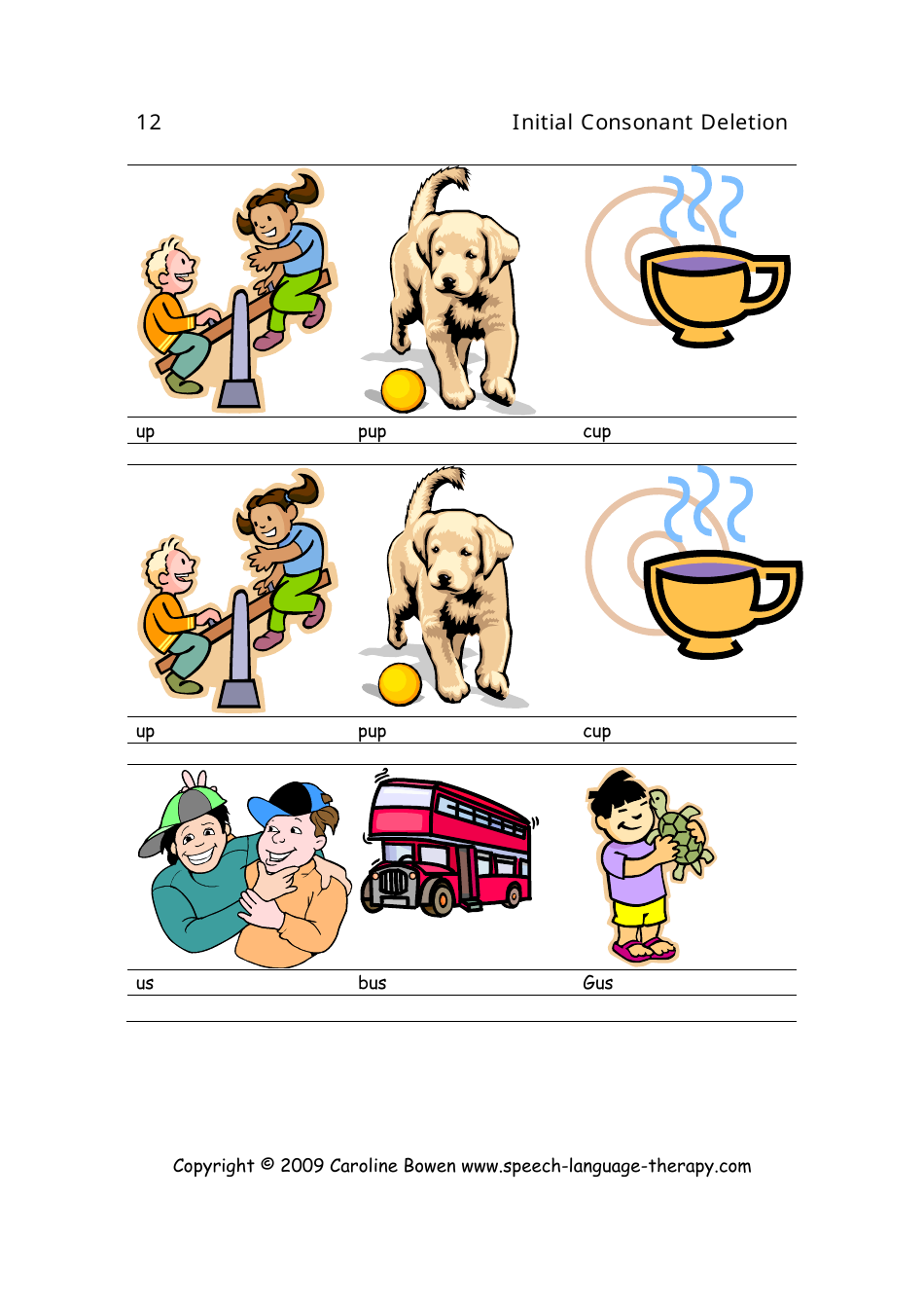 Speech  Language Flash Cards - Initial Consonant Deletion, Page 12