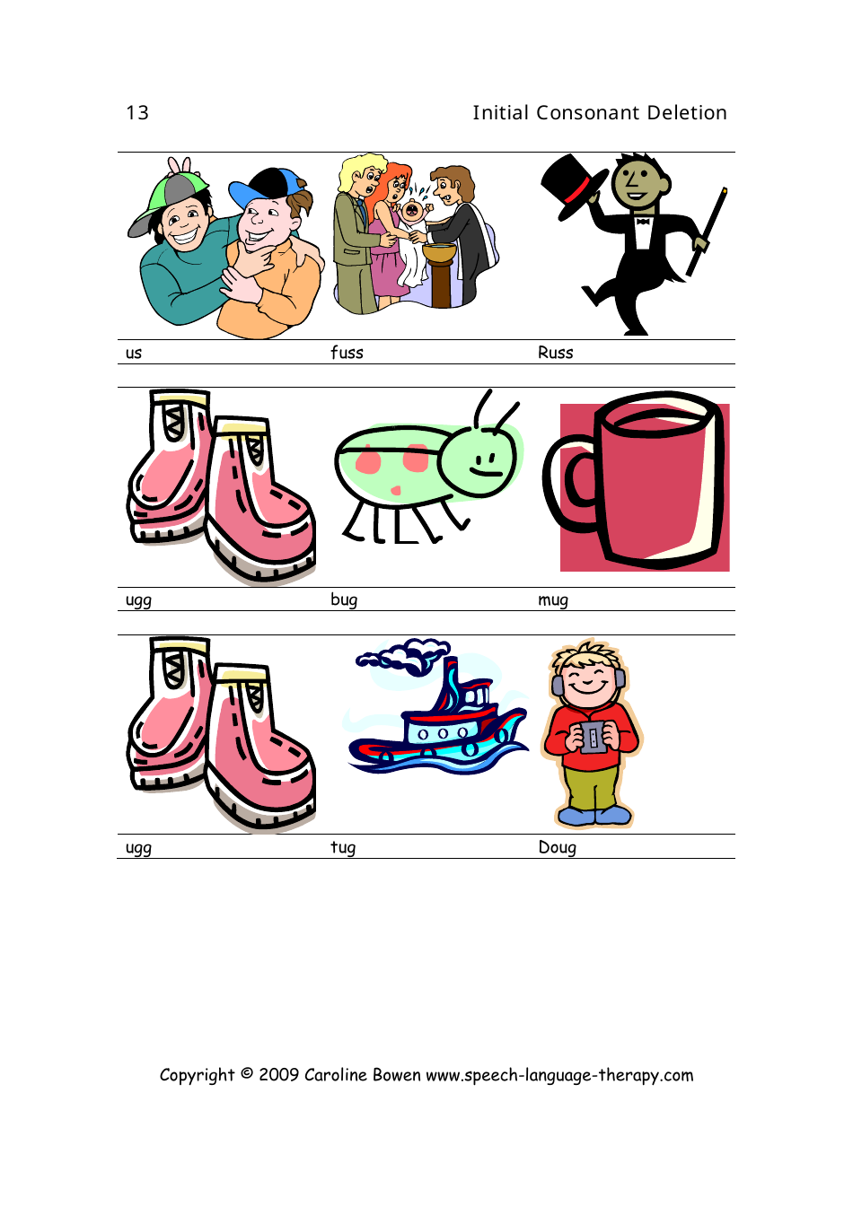 Speech  Language Flash Cards - Initial Consonant Deletion, Page 13