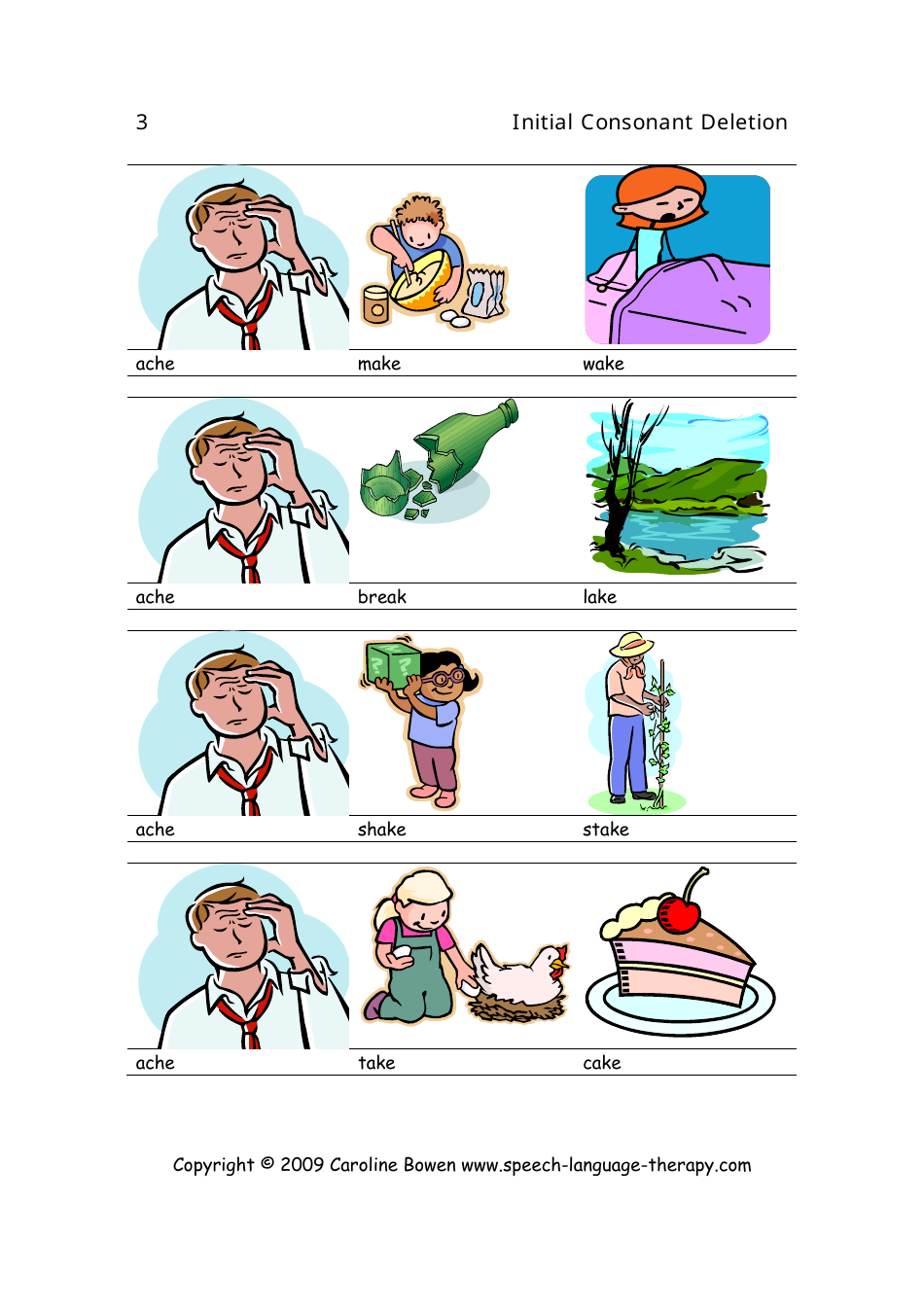 Speech  Language Flash Cards - Initial Consonant Deletion, Page 3