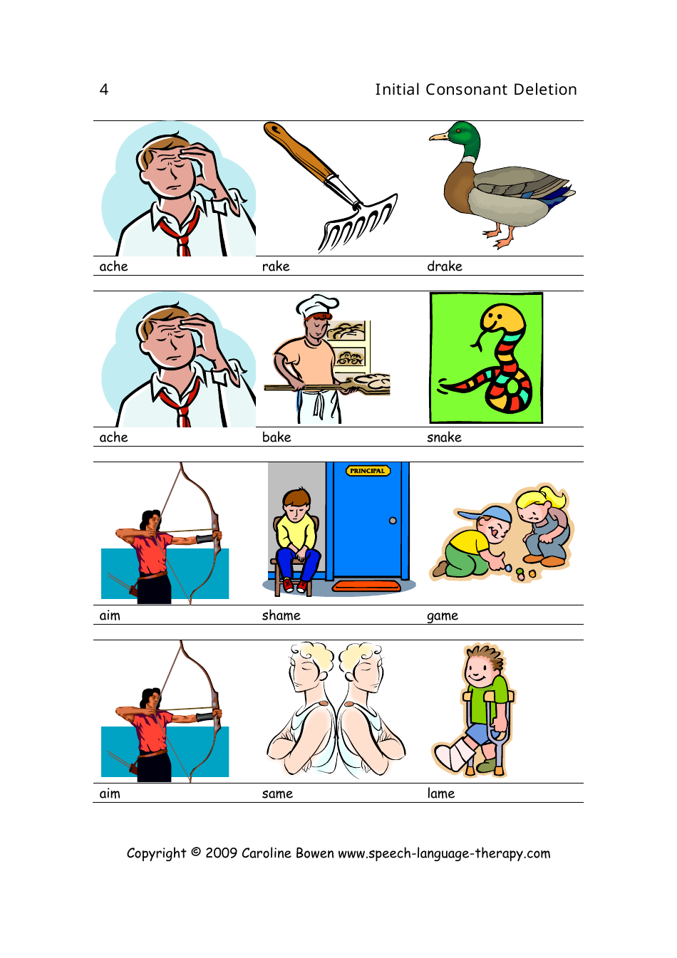 Speech  Language Flash Cards - Initial Consonant Deletion, Page 4