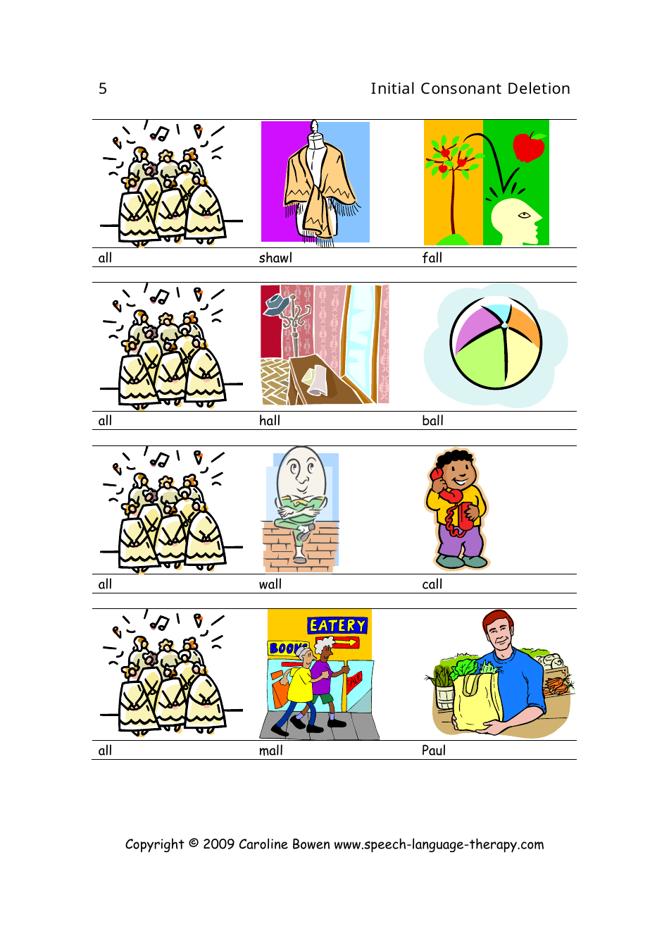Speech  Language Flash Cards - Initial Consonant Deletion, Page 5