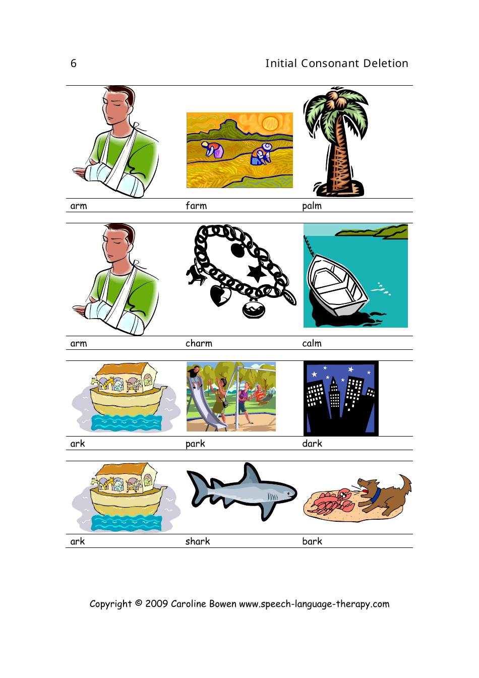 Speech  Language Flash Cards - Initial Consonant Deletion, Page 6