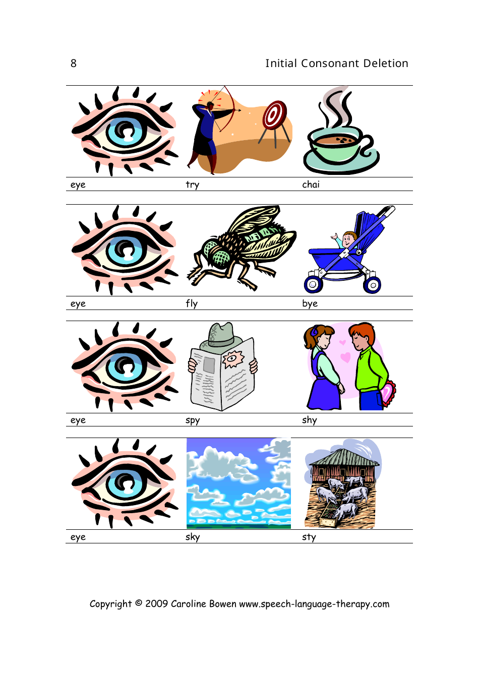 Speech  Language Flash Cards - Initial Consonant Deletion, Page 8