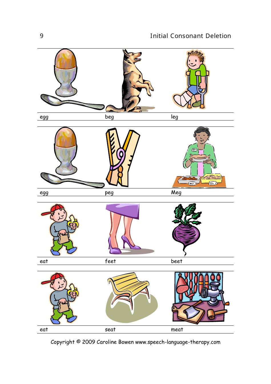 Speech  Language Flash Cards - Initial Consonant Deletion, Page 9