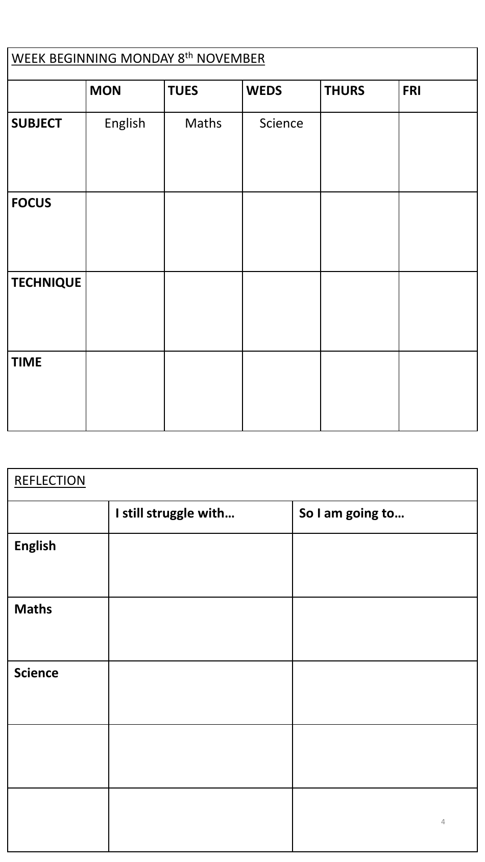 Year 11 Autumn Revision Schedule, Page 4