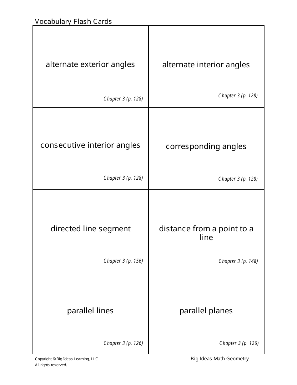 Geometry Vocabulary Flash Cards - Chapter 3, Page 1